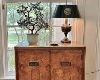 Baker burled campaign style cabinet 