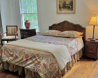 Provencial Queen headboard and custom queen bedding 