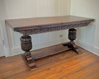 English oak Renaissance Revival draw leaf table