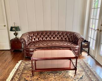 Leather chesterfield sofa, Mahogany Councill-Craftsman coffee table