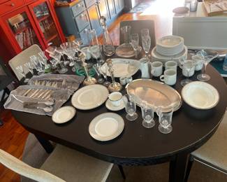dishes, flatware, candle sticks, crystal. 12 sets of high-quality china never used! more available than what is shown here, come see for yourself!