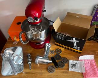 Kitchen Aid Mixer with meat grinder attachments