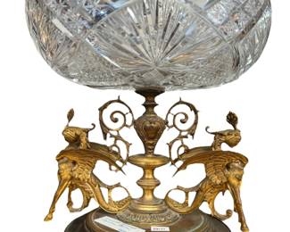 8. Cut Crystal Bowl with Figural Bronze Stand