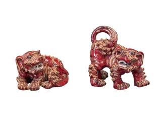10. Pair Artist Signed Oxblood Glazed Foo Dogs