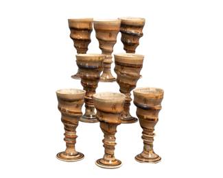 29. Set of 8 Ceramic Goblets Signed John Calier