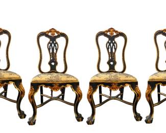 61. Set of Six Baroque Black & Gold Dining Side Chairs