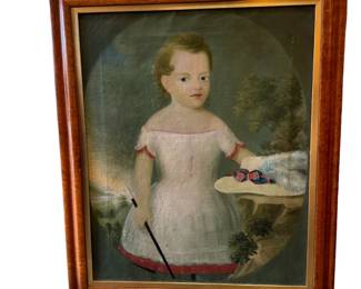 56. Early 19th Century Portrait of Young Girl with Riding Crop