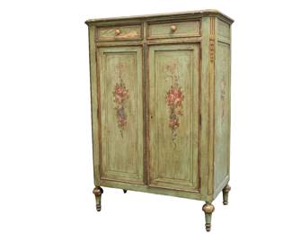 68. Distressed Floral Painted Cabinet