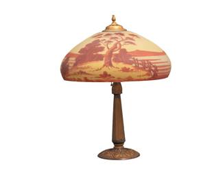 36. Reverse Hand Painted Landscape Lamp
