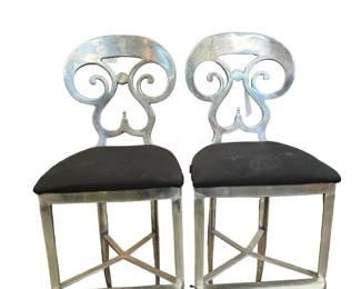 52. Pair Silver Metal Barstools
