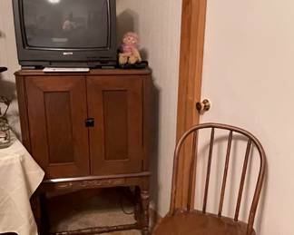 Wooden Antique Cabinet & Chair, Vintage Replogle World Nation Series Globe