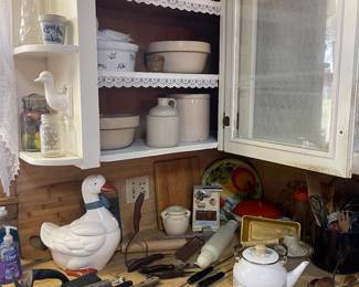 Vintage Crock Bowls, Old Kitchen Knives, Goose Cookie Jar