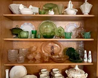 Milk Glass, Green Depression Glass, Pink Depression Glass