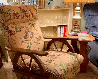 Vintage Wagon Wheel Rocking Chair with adorable western fabric