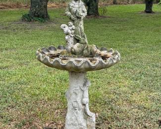 Cement Bird Bath, Saint Francis Statue
