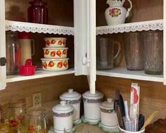 Treasure Craft French Village USA Canister Set, Vintage Amber Glass