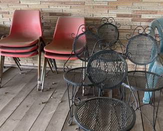 Vintage Metal Patio Chairs, Retro Red Chairs With Steel Legs
