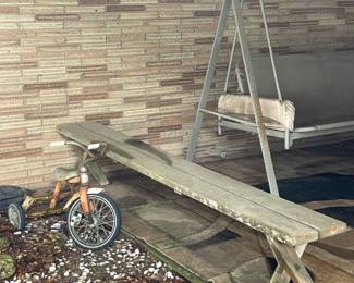 Vintage Tricycle, Wooden Bench