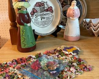 Cute painted syrup jars, Frankoma Shell Bowls