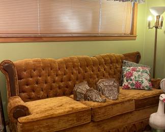 Retro Tufted Mustard Yellow Velour Sleeper Sofa