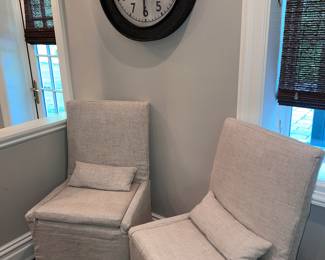 Restoration hardware slipper chairs and Clock