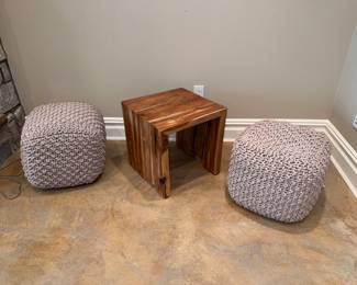 Wood table and cotton “ball” seats