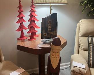 Wooden side tables and Christmas decor 