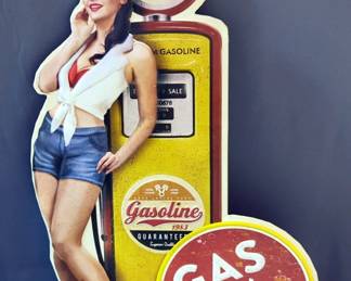 Vintage Gas N' Go Pump Pinup Girl Metal Sign, 22.5" x 12.25"