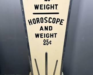 American Scale Mfg Co Porcelain Horoscope & Weight 25c Coin Operated Novelty Scale, 53" X 16" X 25"
