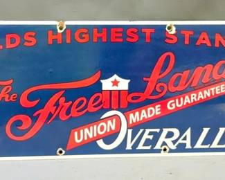 The FreeLand Overalls Metal Sign, 10" X 30"