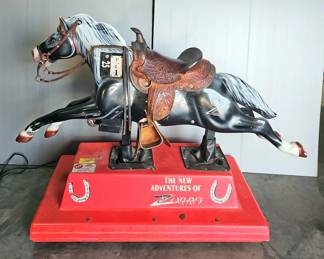 Zorro 25c Coin Operated Kiddie Pony Ride, Leather Stirrups And Saddle, 48" X 69" X 27"