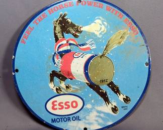 Esso Motor Oil, Feel The Horse Power With Esso Metal Sign, 11.75" Round
