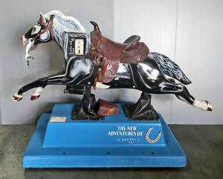 Zorro 25c Coin Operated Kiddie Pony Ride, Leather Stirrups And Saddle, 48" X 69" X 27"