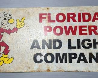 Vintage Florida Power And Light Company Metal Sign, Approx 48" x 24"