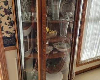 White oak clawfoot curved glass curio cabinet. Excellent Condition!!