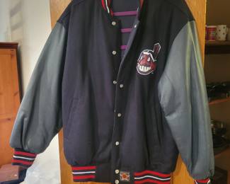 Cleveland Indians reversible jacket with leather sleeves. 