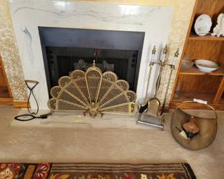 Brass peacock fireplace screen. 
