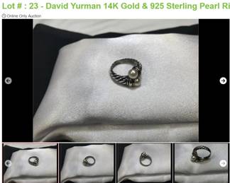 Lot # : 23 - David Yurman 14K Gold & 925 Sterling Pearl Ring
Combined weight is 5.9 grams of 14K gold and sterling size 5 3/4 marked DYURMAN 925 585.
