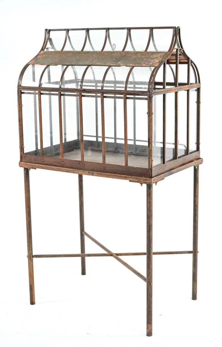 EARLY IRON WARDIAN CASE TERRARIUM GREENHOUSE ON STAND