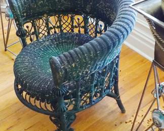 ANTIQUE ORIGINAL HEYWOOD & WAKEFIELD VICTORIAN GREEN WICKER CHAIR