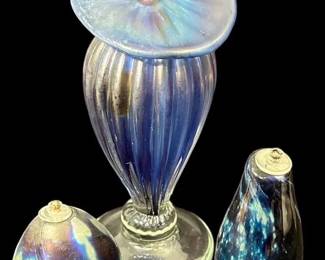 THREE ART GLASS OIL LAMPS SIGNED