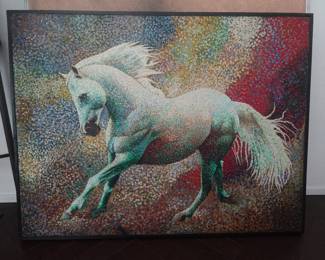LARGE VINTAGE OIL ON CANVAS PAINTING OF A HORSE 