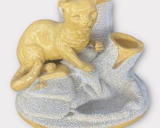 ANTIQUE BERNARD BLOCH SALT GLAZED YELLOW WARE MATCH CIGARETTE SAFE HOLDER