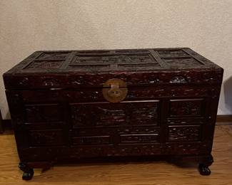 Chinese carved wood trunk 