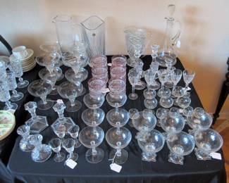 We have a lovely selection here and in the kitchen of vintage stemware which includes CRISTAL D' ARQUES and FOSTORIA.