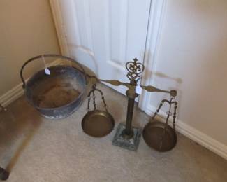 Antique Italian apothecary scale and copper pot