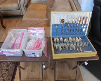 Collection of antique silver plated flatware in various patterns. 