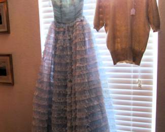 Vintage 1950s prom dress and 1950s sweater made in Ireland
