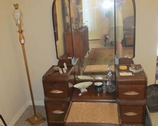 Antique Art Deco waterfall vanity with bench