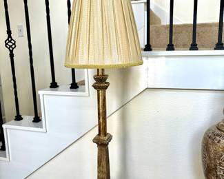 Pair brushed gold tone lamps